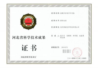 20141224 河北省科技成果证书——盐酸多奈哌齐（国际先进）
